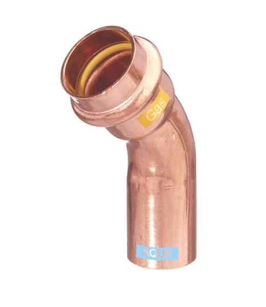 4/21 FS PCC pers knie 28MX28F 45° water/gas . Voldoet aan de norm P12-001 (sinds kort verplicht in België) tot diameter 35mm en 10 jaar waarborg.